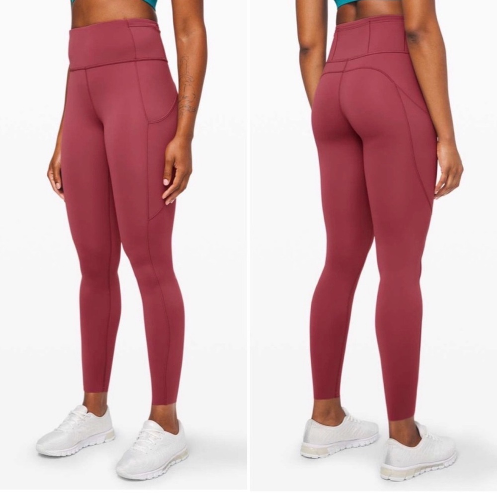 Lululemon Fast And Free Tight Side Pocket Leggings Maroon Chianti size 6
